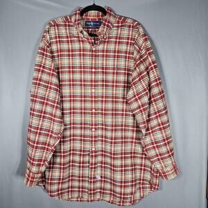 Ralph Lauren Big Shirt Mens Medium Red Plaid Button Front Long Sleeve Cotton